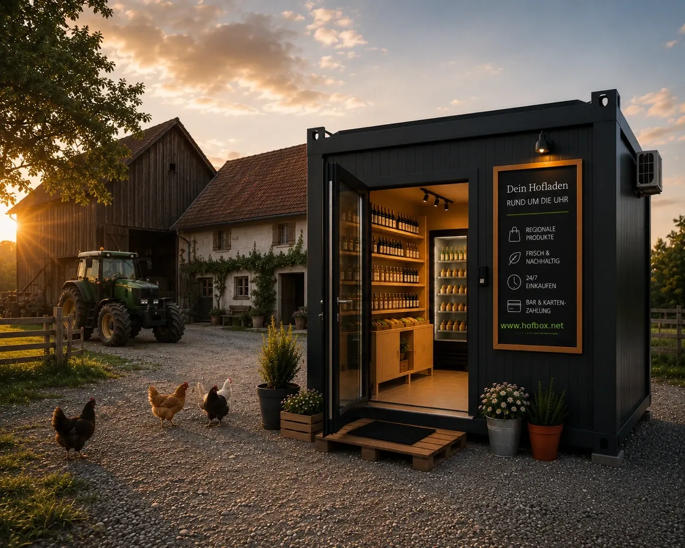 Hofbox bei Sonnenuntergang